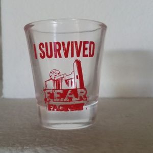 I Survived Fear Factory TV Show Dare Shot Glass Red Print Rare Bar Memorabilia